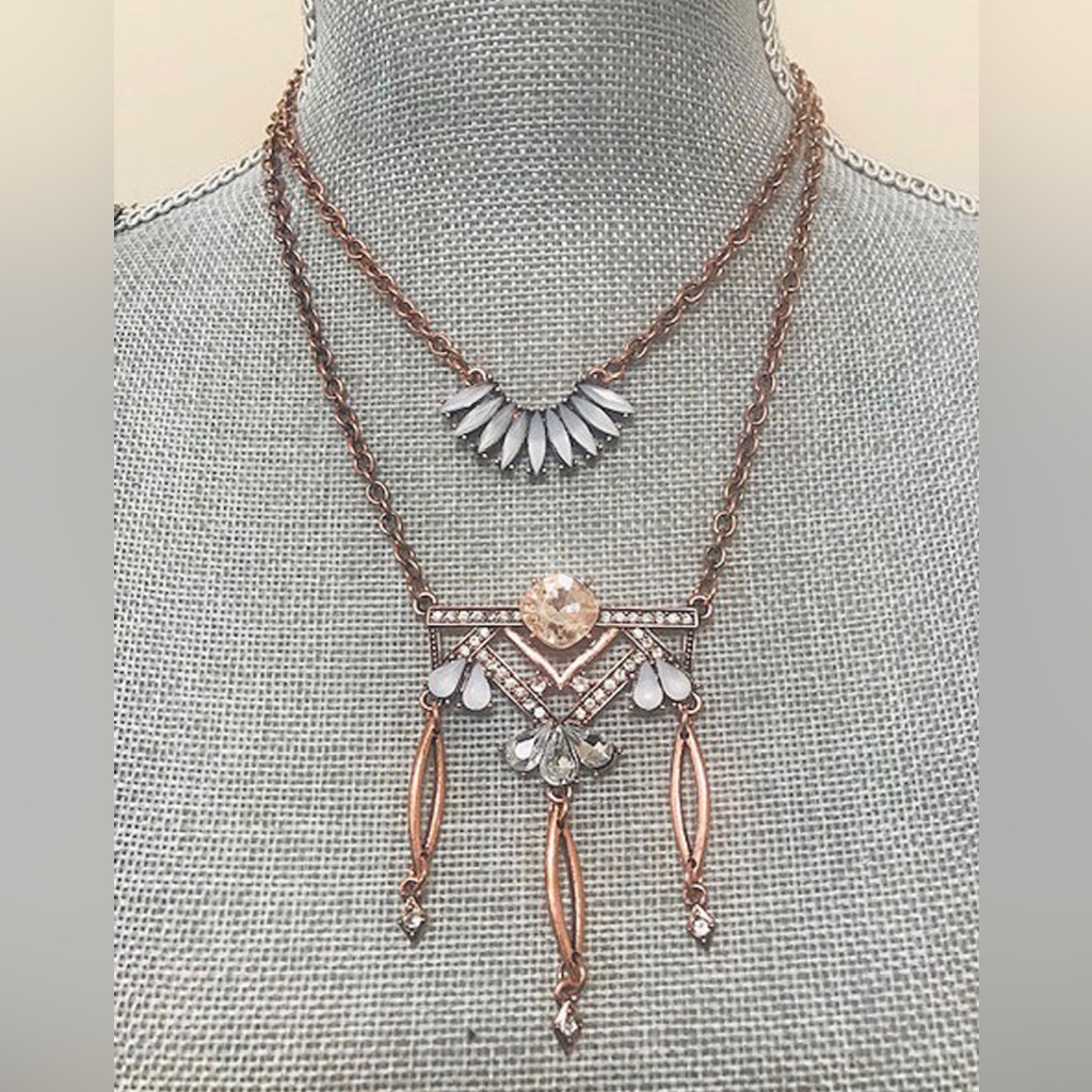 Copper Deco Layered Chain Design Necklace-Boutique